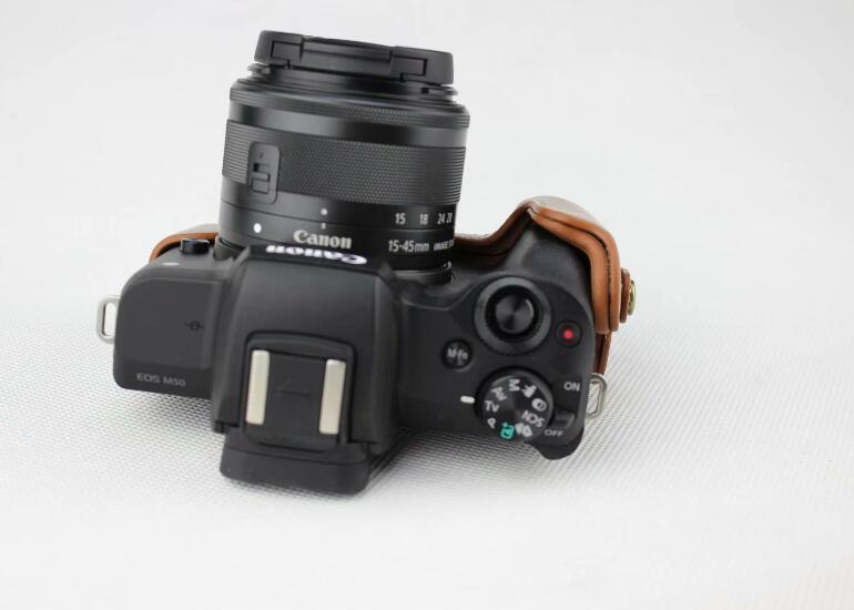 Half Camera PU Leather Protective Case for Canon EOS M50 - Brown