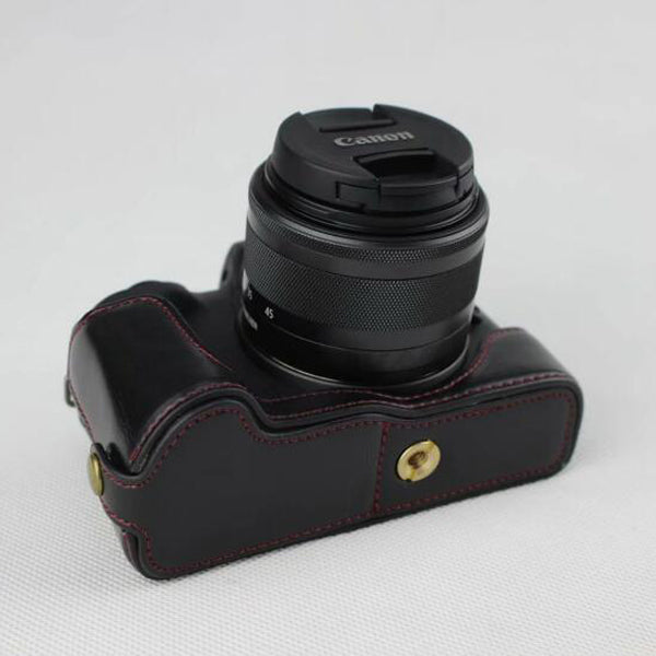 Camera PU Leather Half Case Bottom Shell for Canon EOS M50 - Black