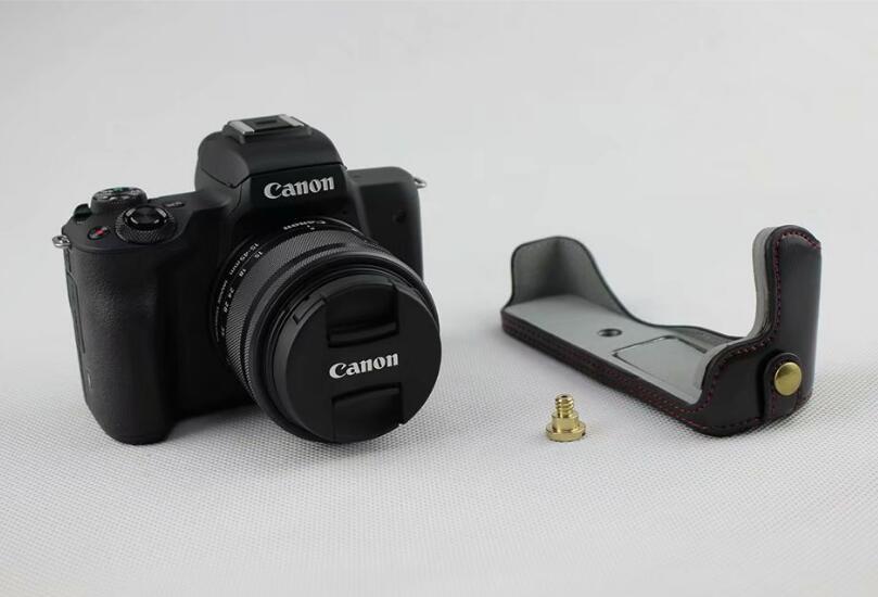 Camera PU Leather Half Case Bottom Shell for Canon EOS M50 - Black