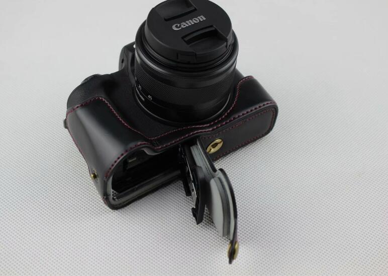 Camera PU Leather Half Case Bottom Shell for Canon EOS M50 - Black