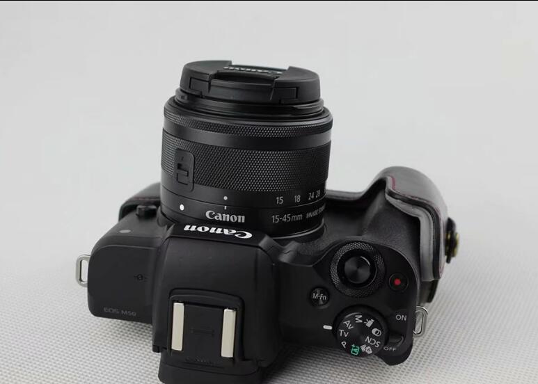Camera PU Leather Half Case Bottom Shell for Canon EOS M50 - Black