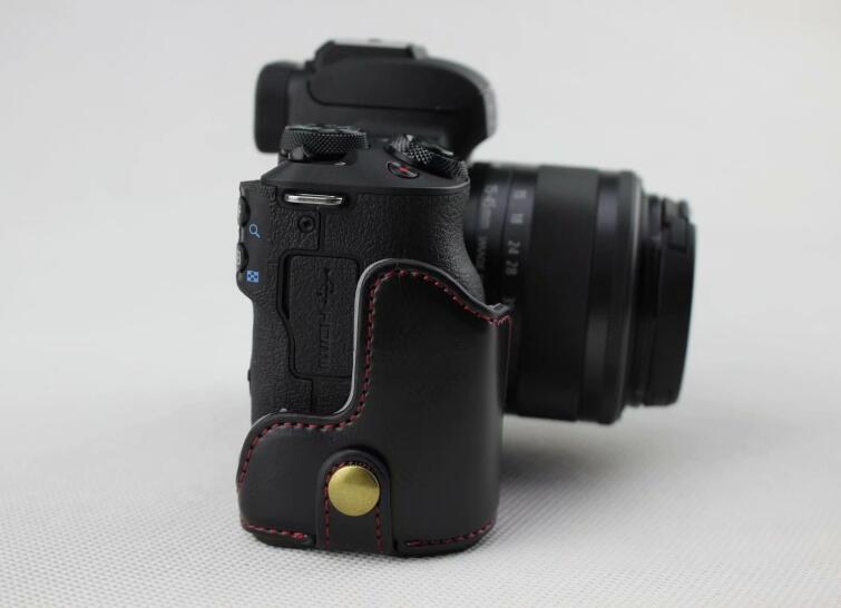 Camera PU Leather Half Case Bottom Shell for Canon EOS M50 - Black