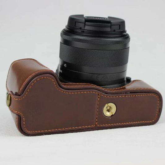 PU Leather Camera Half Case Bottom Mount Cover for Canon EOS M50 - Coffee