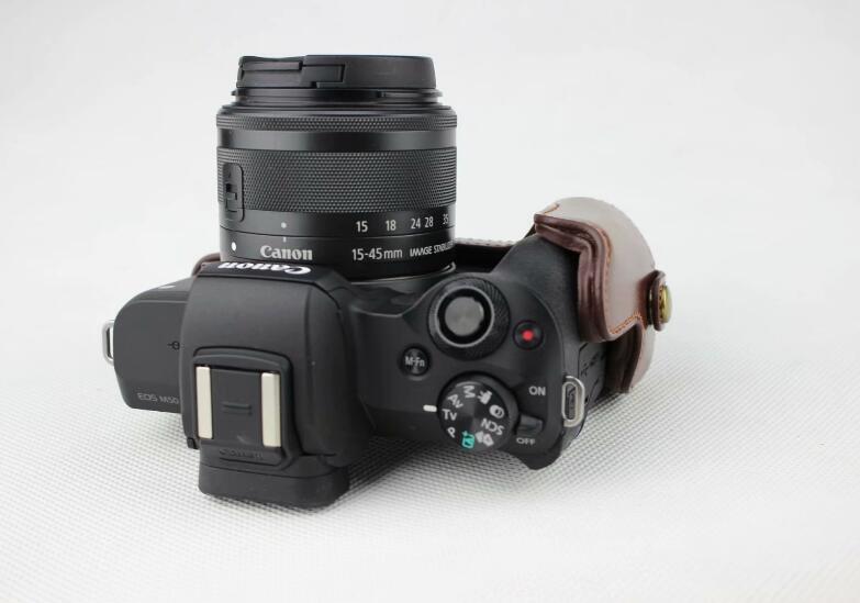 PU Leather Camera Half Case Bottom Mount Cover for Canon EOS M50 - Coffee