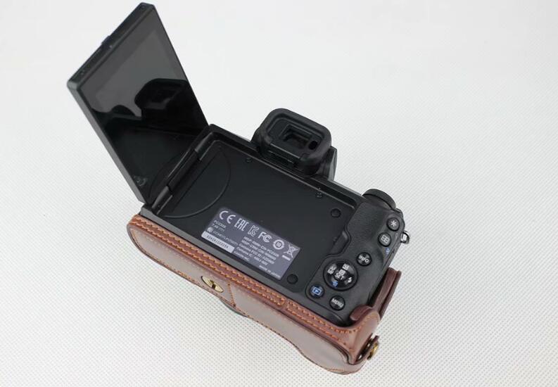 PU Leather Camera Half Case Bottom Mount Cover for Canon EOS M50 - Coffee