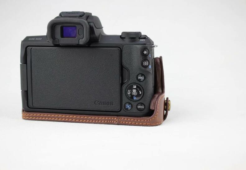 PU Leather Camera Half Case Bottom Mount Cover for Canon EOS M50 - Coffee