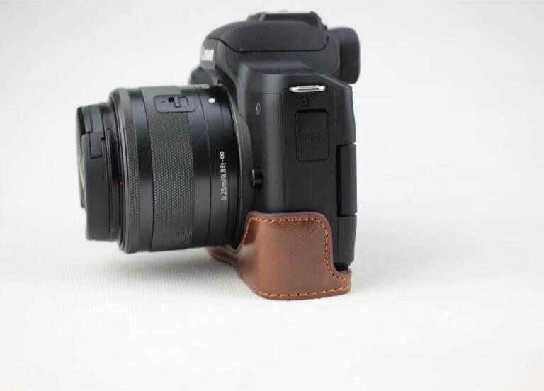 PU Leather Camera Half Case Bottom Mount Cover for Canon EOS M50 - Coffee