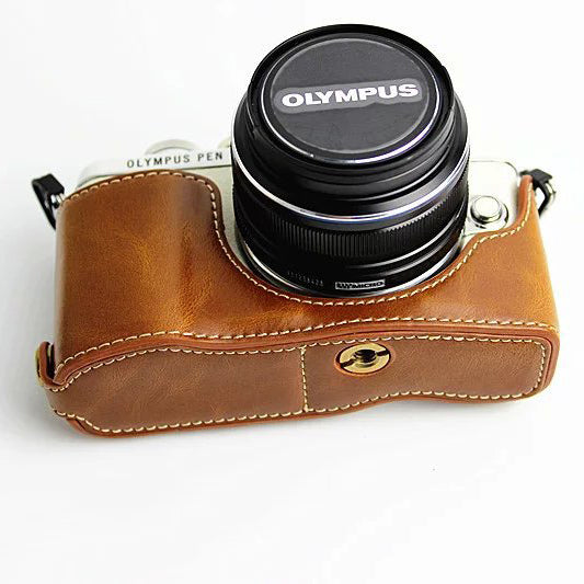 PU Leather Bottom Camera Half Case Bag for Olympus E-PL7 / E-PL8 / E-PL9 - Brown