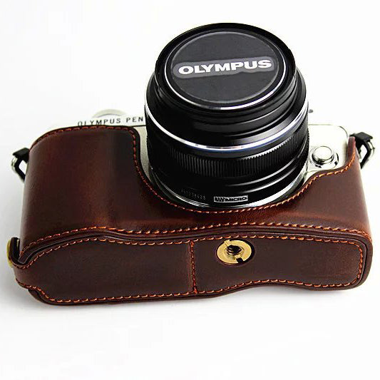 PU Leather Protective Camera Half Bottom Cover for Olympus E-PL7 / E-PL8 / E-PL9 - Coffee