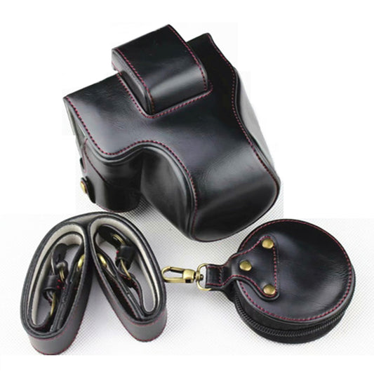 PU Leather Protective Bag Cover + Strap + Camera Lens Bag for Canon EOS M50 - Black