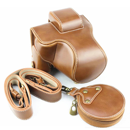 PU Leather Protection Pouch Case + Strap + Camera Lens Bag for Canon EOS M50 - Brown