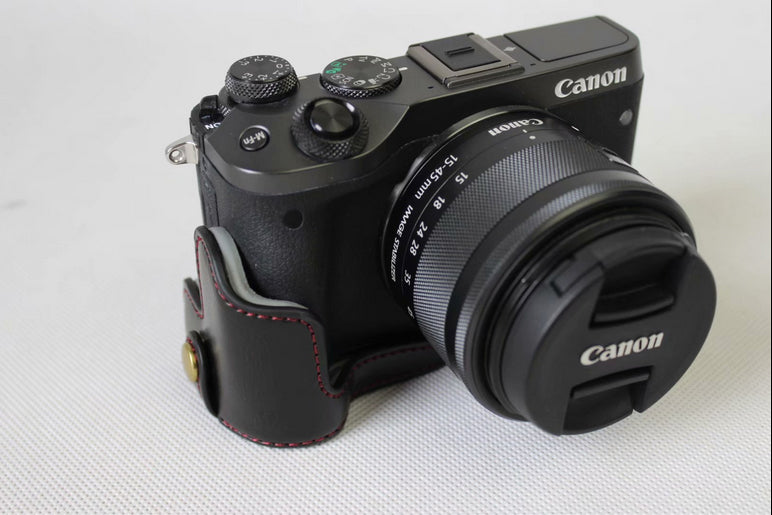 Half Camera PU Leather Protective Case for Canon EOS M6 - Black