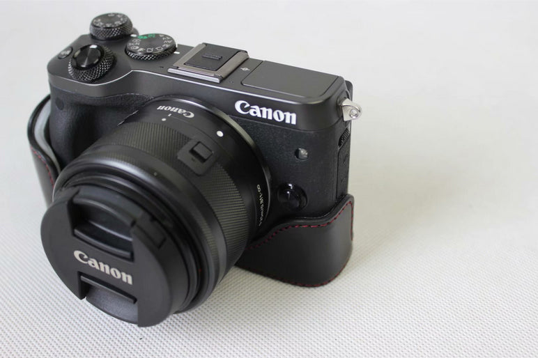 Half Camera PU Leather Protective Case for Canon EOS M6 - Black