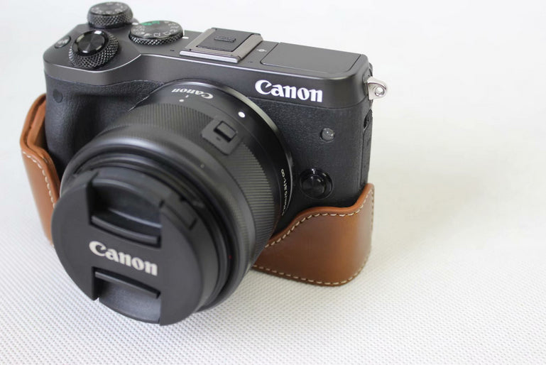Camera PU Leather Half Case Bottom Shell for Canon EOS M6 - Brown