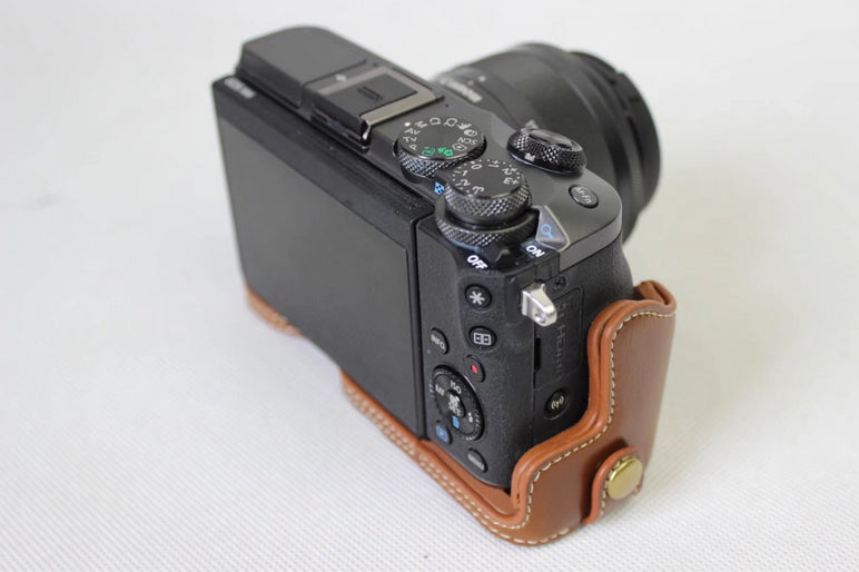 Camera PU Leather Half Case Bottom Shell for Canon EOS M6 - Brown
