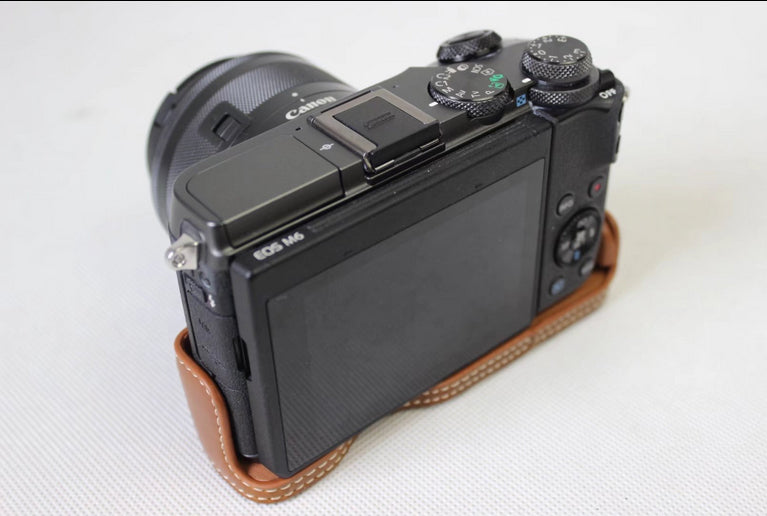 Camera PU Leather Half Case Bottom Shell for Canon EOS M6 - Brown