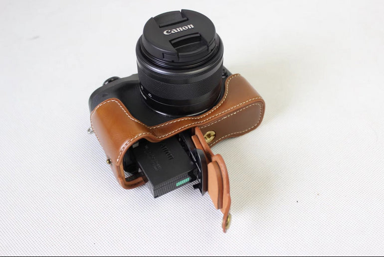 Camera PU Leather Half Case Bottom Shell for Canon EOS M6 - Brown