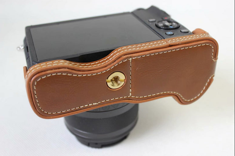 Camera PU Leather Half Case Bottom Shell for Canon EOS M6 - Brown