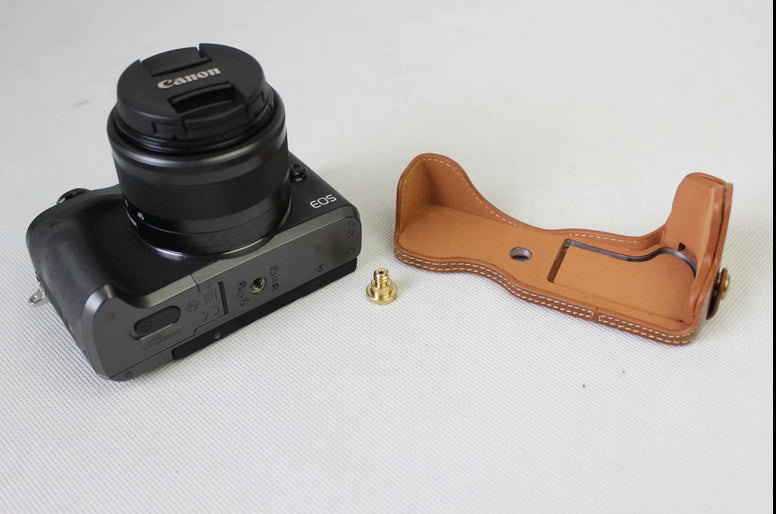 Camera PU Leather Half Case Bottom Shell for Canon EOS M6 - Brown