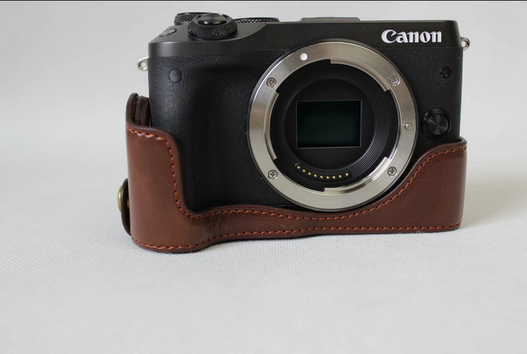 Half Camera PU Leather Protective Bottom Mount Cover for Canon EOS M6 - Coffee