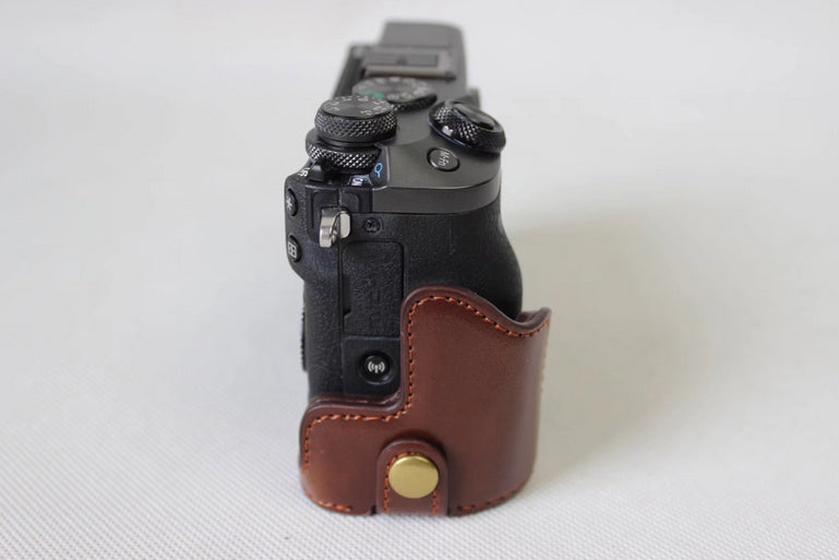 Half Camera PU Leather Protective Bottom Mount Cover for Canon EOS M6 - Coffee