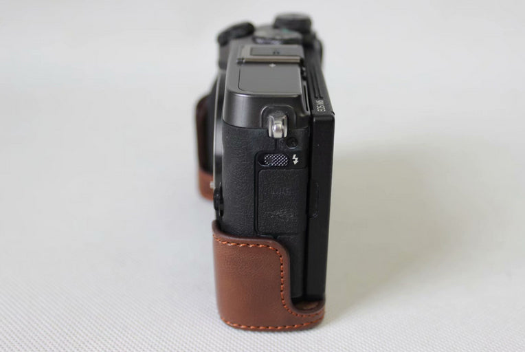 Half Camera PU Leather Protective Bottom Mount Cover for Canon EOS M6 - Coffee