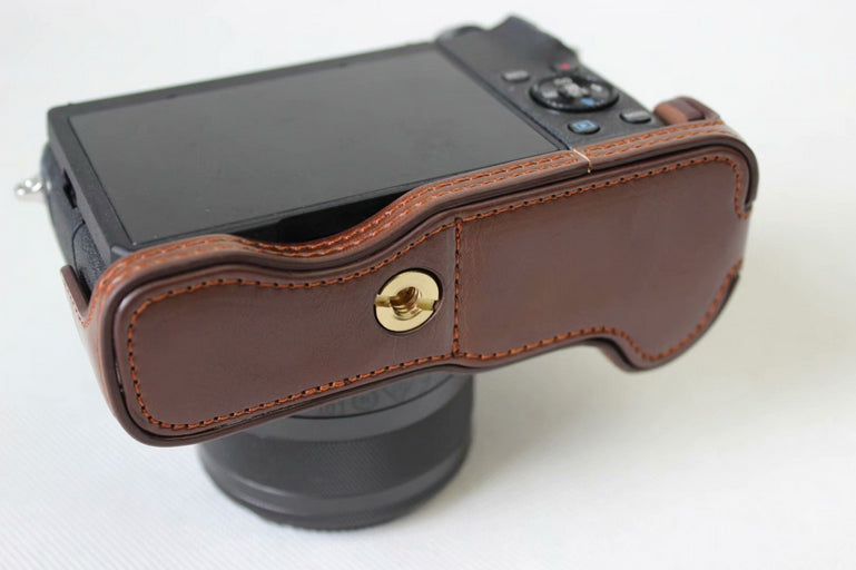Half Camera PU Leather Protective Bottom Mount Cover for Canon EOS M6 - Coffee