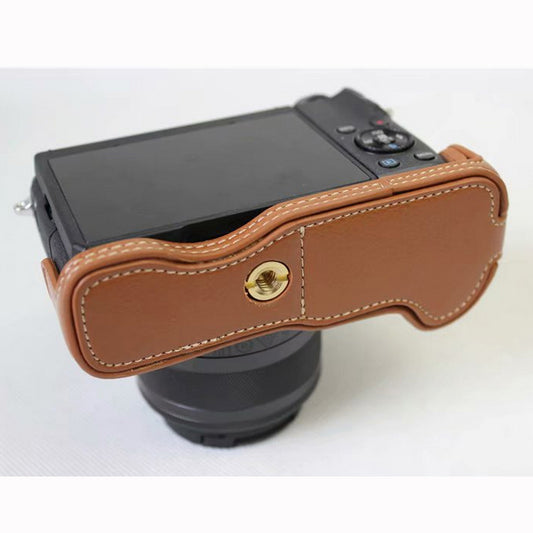Genuine Cowhide Leather Half Case Bag for Canon EOS M6 Digital Camera - Brown