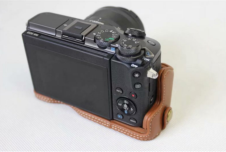 Genuine Cowhide Leather Half Case Bag for Canon EOS M6 Digital Camera - Brown