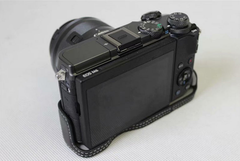 Genuine Cowhide Leather Half Protective Bag for Canon EOS M6 Digital Camera - Black