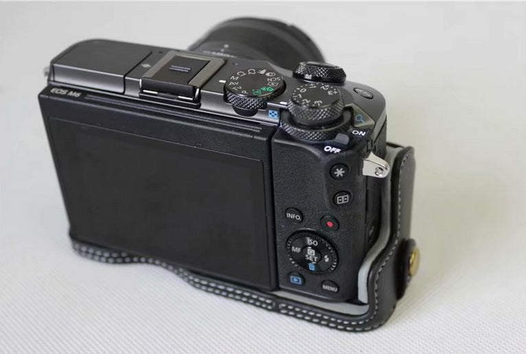 Genuine Cowhide Leather Half Protective Bag for Canon EOS M6 Digital Camera - Black