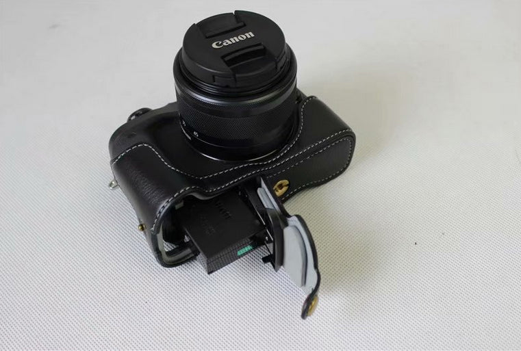Genuine Cowhide Leather Half Protective Bag for Canon EOS M6 Digital Camera - Black