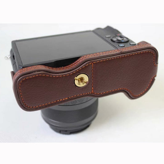 Genuine Cowhide Leather Half Bag Pouch for Canon EOS M6 Digital Camera - Coffee