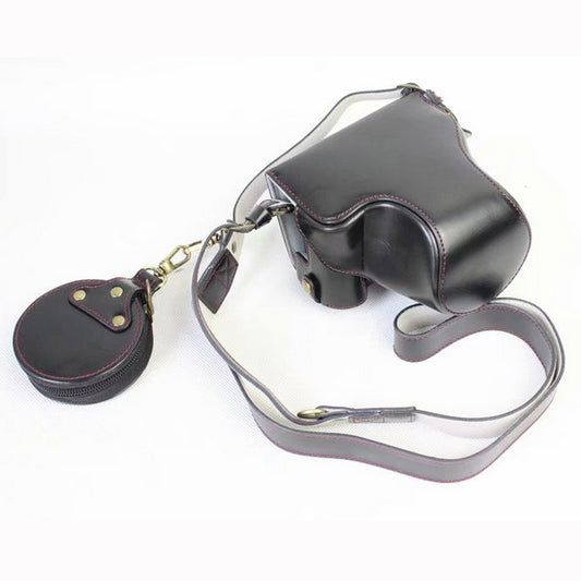 PU Leather Protective Bag + Strap + Camera Lens Bag for Canon EOS M6 with 15-45mm Lens - Black