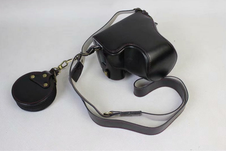 PU Leather Protective Bag + Strap + Camera Lens Bag for Canon EOS M6 with 15-45mm Lens - Black