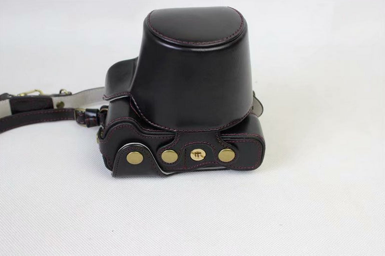 PU Leather Protective Bag + Strap + Camera Lens Bag for Canon EOS M6 with 15-45mm Lens - Black