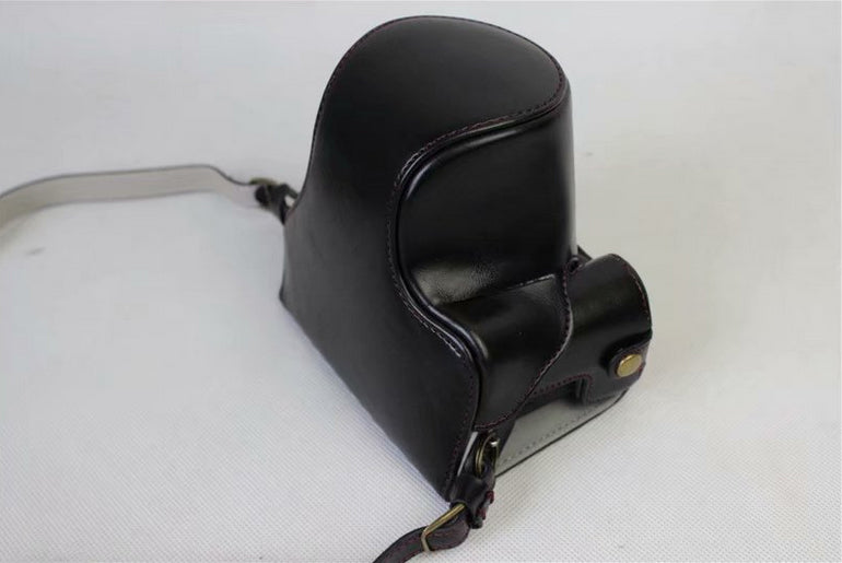 PU Leather Protective Bag + Strap + Camera Lens Bag for Canon EOS M6 with 15-45mm Lens - Black