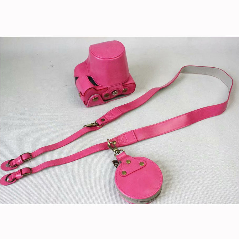 PU Leather Protection Case Cover + Strap + Camera Lens Bag for Canon EOS M6 with 15-45mm Lens - Rose