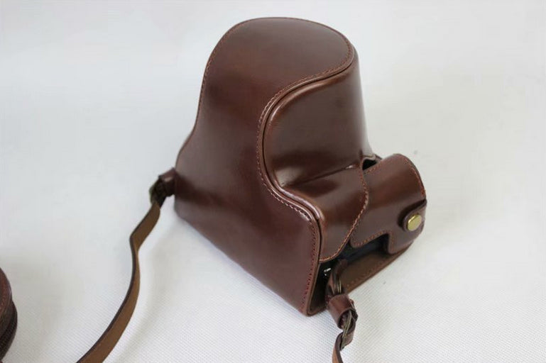 PU Leather Protective Bag Cover + Strap + Camera Lens Bag for Canon EOS M6 with 15-45mm Lens - Coffee