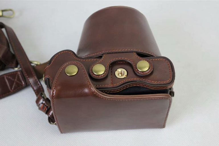 PU Leather Protective Bag Cover + Strap + Camera Lens Bag for Canon EOS M6 with 15-45mm Lens - Coffee