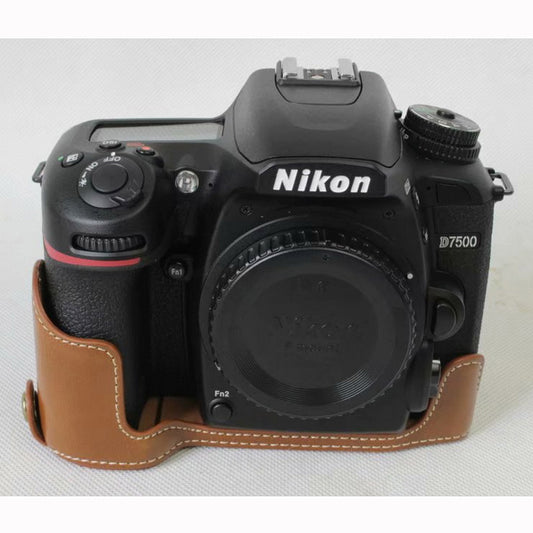 Half Camera PU Leather Protective Case for Nikon D7500 Digital SLR Camera - Brown