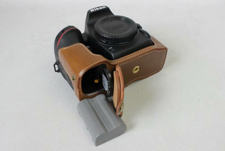 Half Camera PU Leather Protective Case for Nikon D7500 Digital SLR Camera - Brown