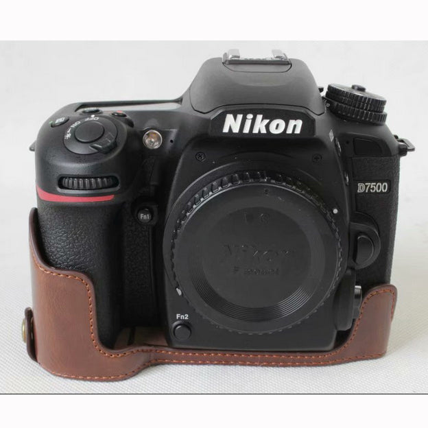 Half Camera PU Leather Shielded Bag Cover for Nikon D7500 Digital SLR Camera - Coffee