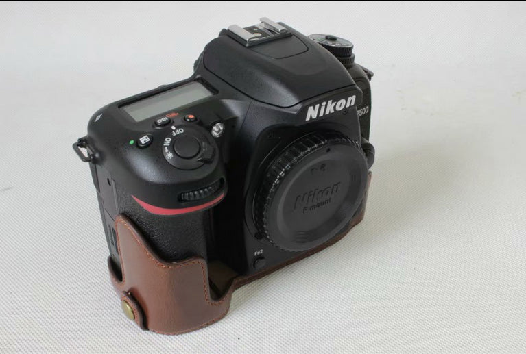 Half Camera PU Leather Shielded Bag Cover for Nikon D7500 Digital SLR Camera - Coffee