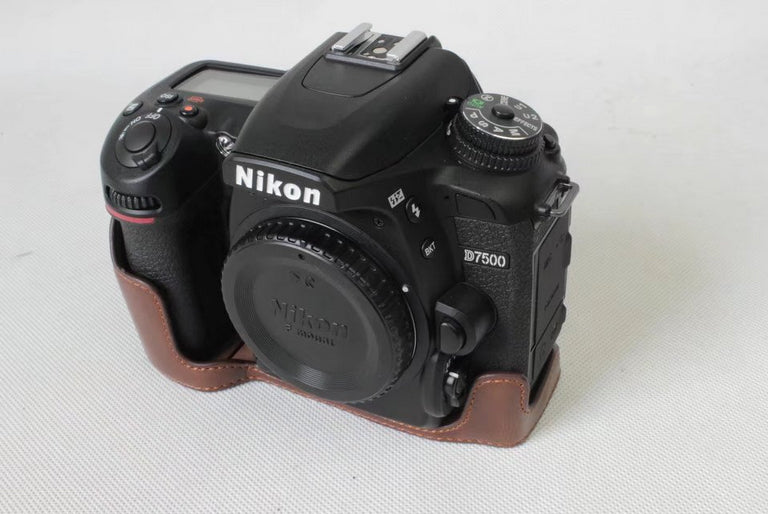 Half Camera PU Leather Shielded Bag Cover for Nikon D7500 Digital SLR Camera - Coffee