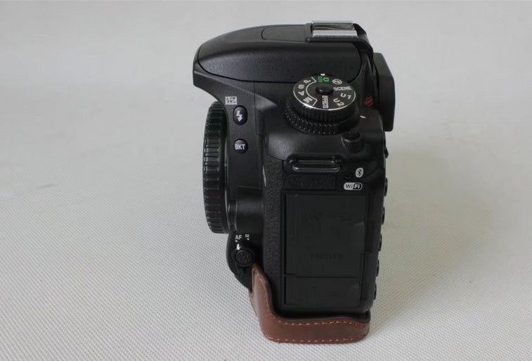 Half Camera PU Leather Shielded Bag Cover for Nikon D7500 Digital SLR Camera - Coffee
