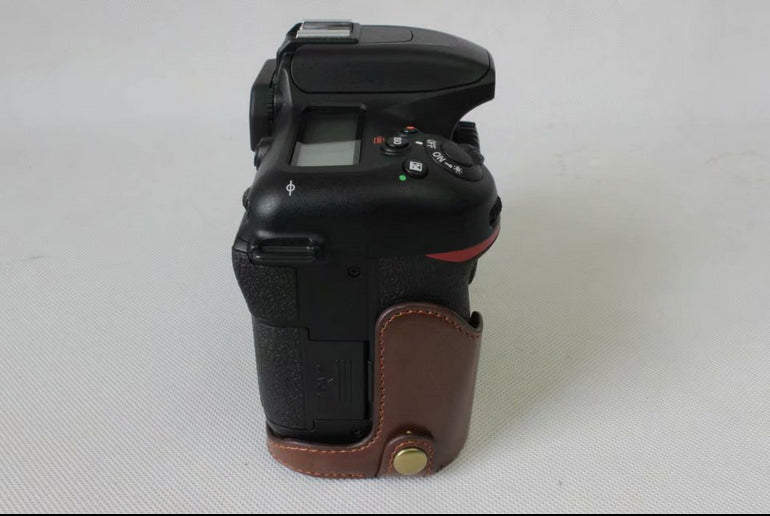 Half Camera PU Leather Shielded Bag Cover for Nikon D7500 Digital SLR Camera - Coffee