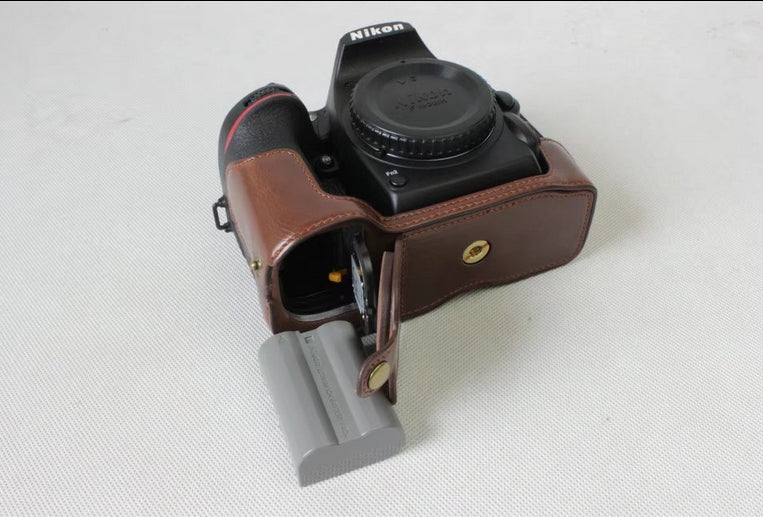 Half Camera PU Leather Shielded Bag Cover for Nikon D7500 Digital SLR Camera - Coffee