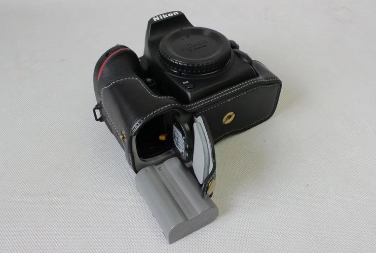 Genuine Cowhide Leather Half Protective Case for Nikon D7500 Digital SLR Camera - Black