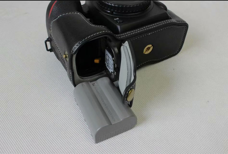 Genuine Cowhide Leather Half Protective Case for Nikon D7500 Digital SLR Camera - Black
